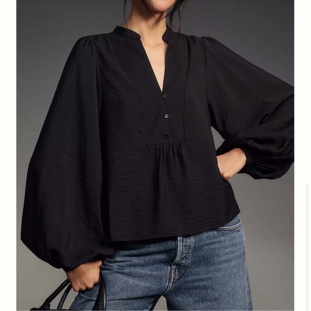 by Anthropologie Long Sleeve Top Anthropologie Puff-Sleeve Textured Blouse